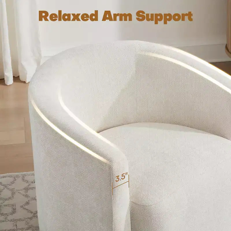 Sillón decorativo giratorio completamente ensamblado, sillón tipo barril tapizado en chenilla con cojín, acogedor sillón individual para leer en la sala de estar