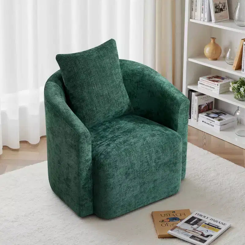 Komplett montierter, drehbarer Akzentstuhl, gepolsterter Chenille-Sessel mit Armlehnen und Kissen, gemütlicher Einzelsessel zum Lesen im Wohnzimmer