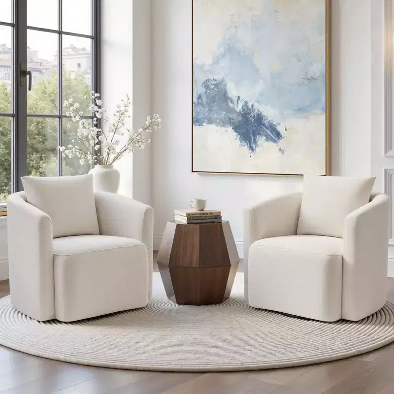 Sillón decorativo giratorio completamente ensamblado, sillón tipo barril tapizado en chenilla con cojín, acogedor sillón individual para leer en la sala de estar