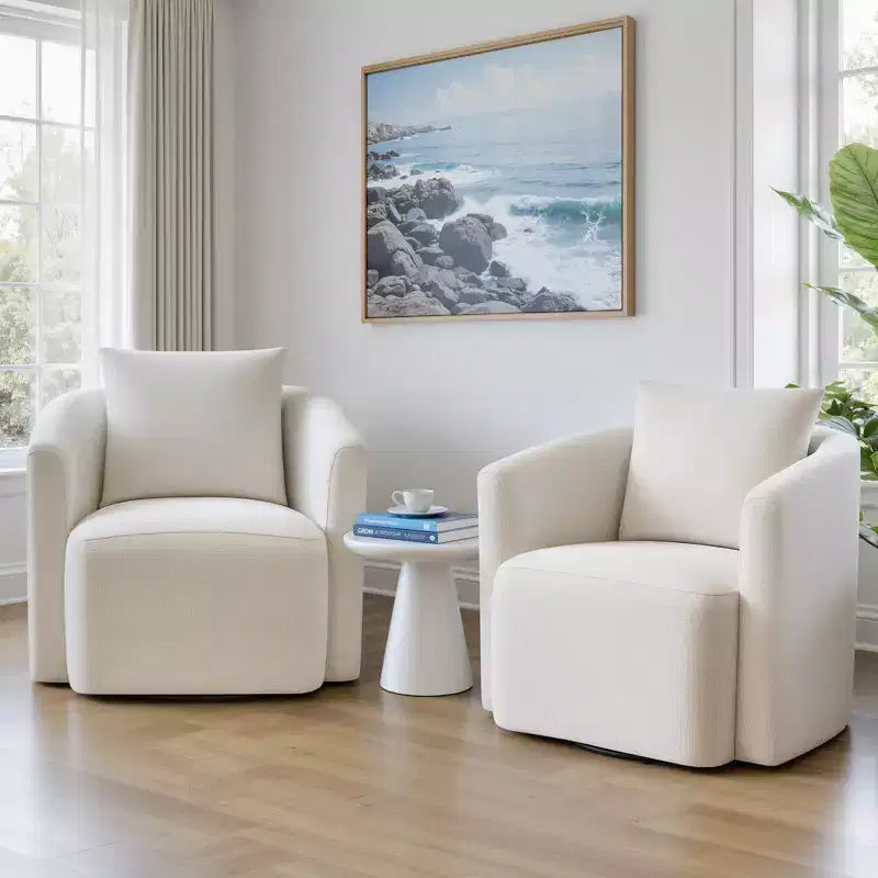 Sillón decorativo giratorio completamente ensamblado, sillón tipo barril tapizado en chenilla con cojín, acogedor sillón individual para leer en la sala de estar