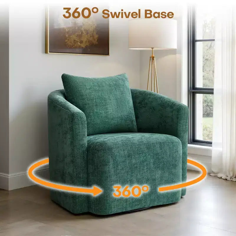 Sillón decorativo giratorio completamente ensamblado, sillón tipo barril tapizado en chenilla con cojín, acogedor sillón individual para leer en la sala de estar