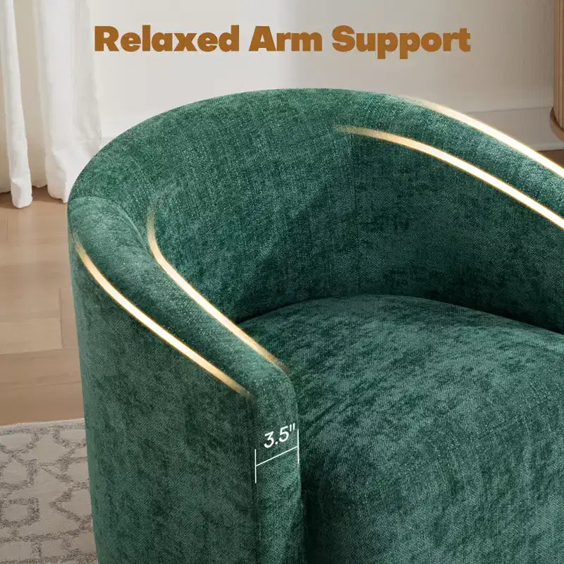 Sillón decorativo giratorio completamente ensamblado, sillón tipo barril tapizado en chenilla con cojín, acogedor sillón individual para leer en la sala de estar