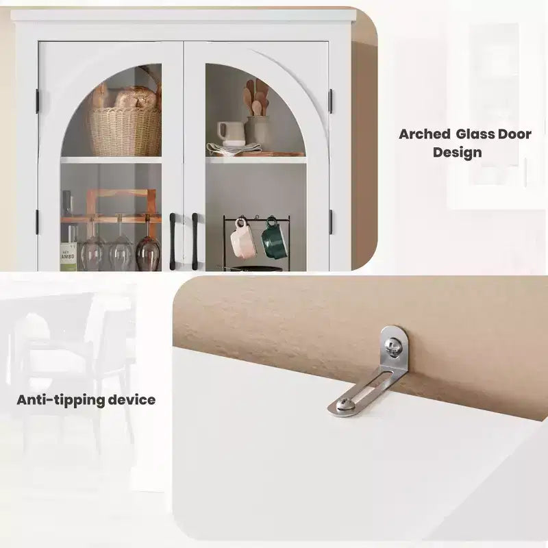 70 hohe Küchenvorratsschrank, moderner Vitrinenschrank mit 4 gewölbten Glastüren und verstellbaren Einlegeböden, für Küche, Wohnzimmer, Esszimmer und Badezimmer